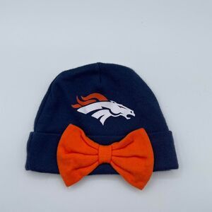 NFL Denver Broncos Orange and Navy Baby Bow Beanie Hat Football Gift Fan Cap